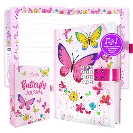 Decorably Glittery A5 Cat Diary for Girls Ages 6-8 with Lock and Music, 160 Notebook Journal Pages with USB Charging Cable, Gift for Kids