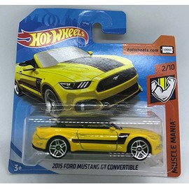 Hot Wheels 2018 2015 Ford Mustang GT Convertible Yellow 2/10 Muscle Mania 168/365 (Short Card)