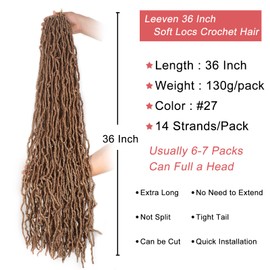 Leeven Black Soft Locs 36 Inch Distressed Faux Locs Crochet Braids Hair 7 Packs Pre-looped Natural Butterfly Locs Super Long Goddess Locs Extended Curly Wavy Synthetic Hair for Women #1B