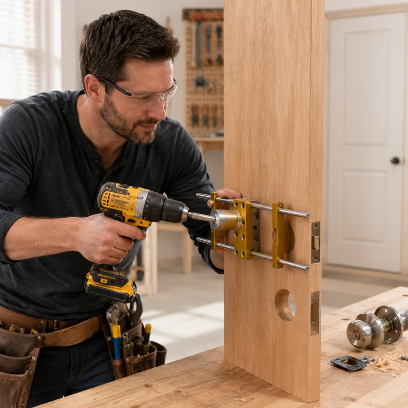Wooden Door Lock Mortising Jig for Installation – Adjustable Hole