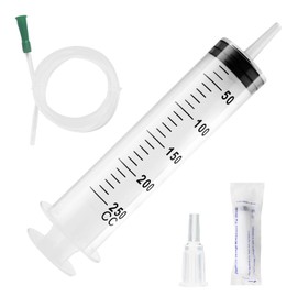 250ml Capacity Plastic Syringe, Plastic Feeding Syringe with 1m Green Catheter, Individually Packaged Syringes, Reusable Liquid Syringe, Liquid Measuring Syringe for Laboratory Industry Garden