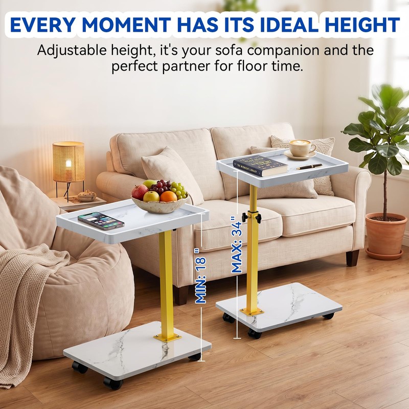 XNSDXV C Table End Table Adjustable Height, 360°Swivel TV Tray