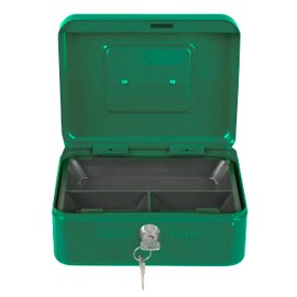 Amig - Safe | Cash Box | Safe for Money, Notes and Coins | With Coin Compartment and 2 Keys | Steel | Colour: Green | 200 x 160 x 70 mm