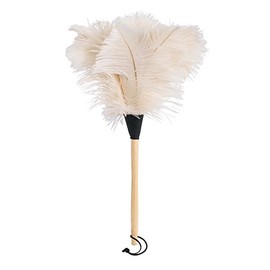 Redecker Ostrich Feather Duster with Varnished Wooden Handle, White, 19-3/4-Inches, Set of 2