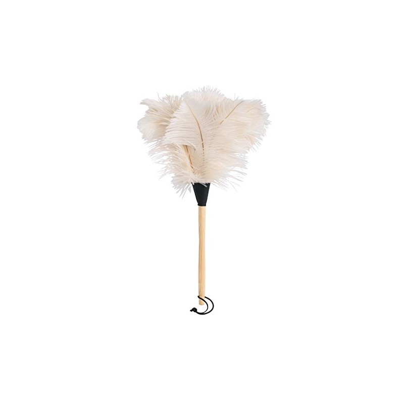 Redecker Ostrich Feather Duster with Varnished Wooden Handle, White, 19-3/4-Inches,