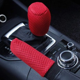 Woetwoat Car Gear Knob Cover, Universal Automotive Accessories, Breathable Fabric Handbrake Cover, Car Gear Knob Protection, Non-Slip Gear Knob Cover (Red)