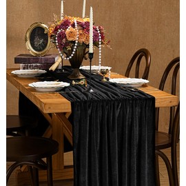 Black Velvet Table Runner 29 x 120 Inches Luxurious Soft Velvet Fabric Christmas Wedding Runner for New Year Home Decorations