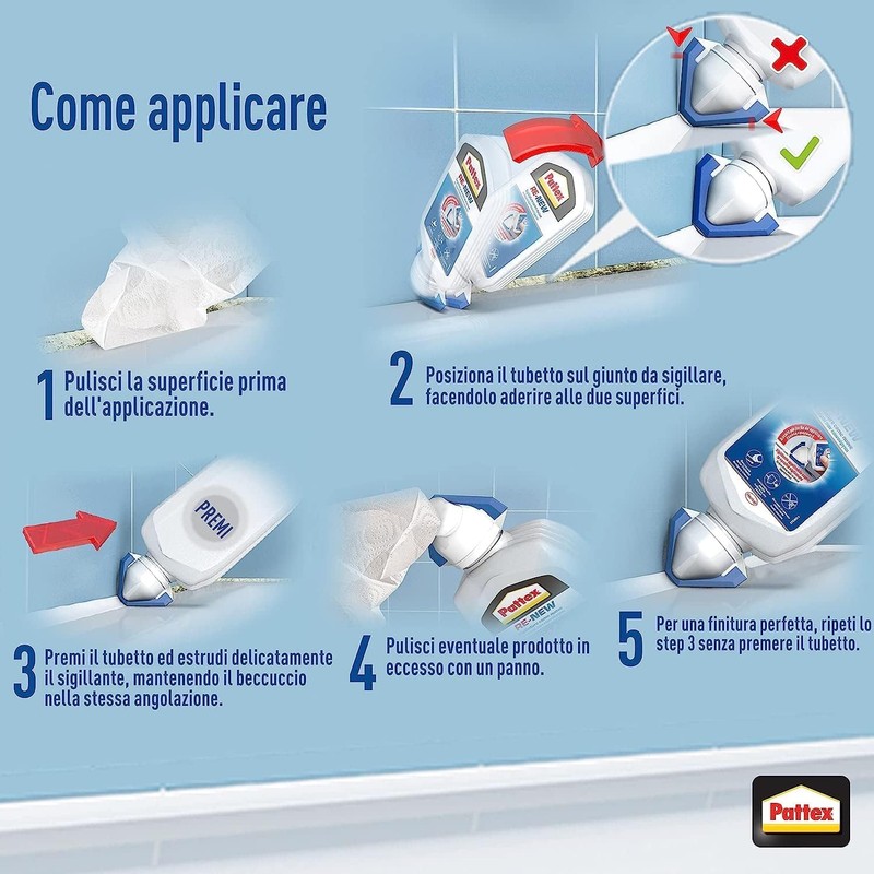 Pattex RE-NEW Bianco Sigillante Bagno e Cucina, 80 ml