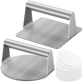 Teenyyou 2 Pcs Burger Press 6.3'' Round and 5.5'' Square Stainless Steel Hamburger Smasher Tool for Griddle with 100 Sheets of Oiled Paper Meat Bacon Grill Tortilla Press Patty Maker for Grill BBQ