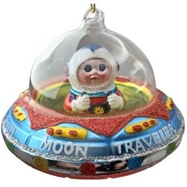 OnHoliday Glass Moon Traveler Flying Saucer Space Ship Hanging Christmas Tree Ornament
