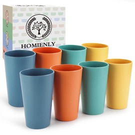 Homienly Wheat Straw Cups, 20 OZ Drinking Cups Set of 6, Plastic Cups Reusable, Stackable Kitchen Cups Set, Dishwasher Safe Water Glasses, Unbreakable Drinking Glasses for Camping, Traveling - Black