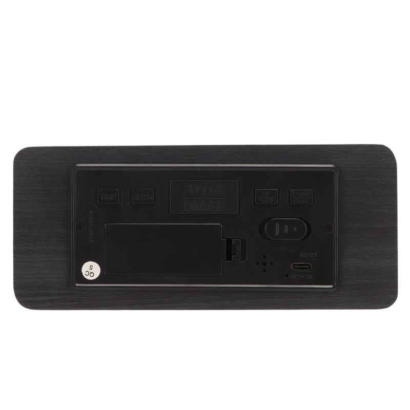 Wooden Digital Alarm Clock with Wireless Charging Black Adjustable Brightness