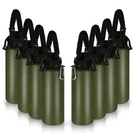 Volhoply Insulated Water Bottles Bulk 8 Pack, 40 oz Stainless Steel Sports Bottle with Paracord Handle Spout Lid, Vacuum Metal Travel Thermos with Wide Mouth,Reusable Large Water Cup(Army Green,8 Set)