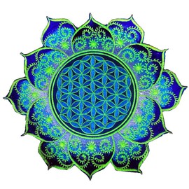 ImZauberwald Flower of Life Patch – Flower of Life (Black Light Active Handmade) UV Patch Design, Appliqué for Sewing or Decoration, Holy Geometry Embroidery Mandala Yantra - l