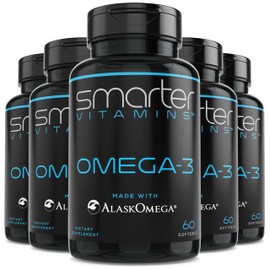(5 Pack) Smarter Omega 3 Fish Oil, Berry Flavor, Burpless, Tasteless, 2000mg, Potent Triple Strength DHA EPA Brain Omega-3, Made with AlaskOmega®