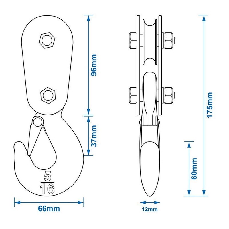 Guide Pulley for Cable Winches with Hook
