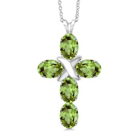 Gemstone Birthstone Cross Necklace | 925 Sterling Silver | Christian Gifts | Oval 6X4MM | Jesus Christian Religious Crucifix Jewelry Pendant Necklace for Women | With 18 Inch Silver Chain