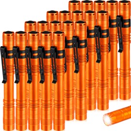 Hortsun 20 Pcs Mini Pen Light Flashlights Pocket Flashlights Pen with Clip Small LED Handheld Slim Torches for Christmas Gift Without Battery (Orange,5.12 Inch)