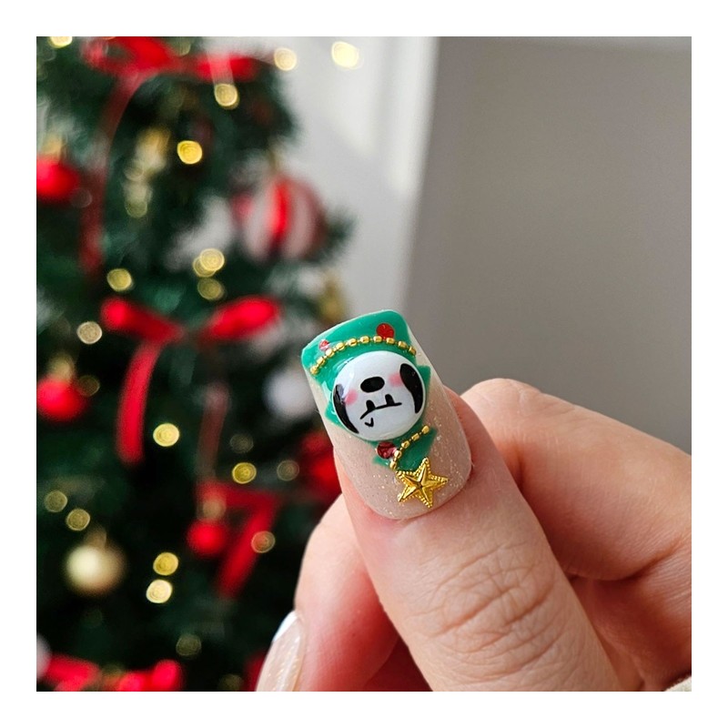 Character Christmas handmade nail tips - Natural / 캐릭터 크리스마스