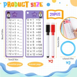 29 Sheets of Multi-Time and Division Flashcards, 1 x 1 Learning Game Cards, Wipe-Clean Flashcard Children Math, Flashcard Game with Erasable Pens and Rings for School, Home