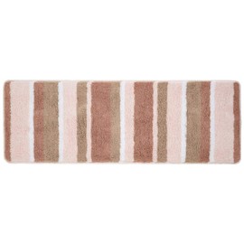 mDesign Soft Microfiber Polyester Non-Slip Extra-Long Spa Mat/Runner, Plush Water Absorbent Accent Rug for Bathroom Vanity, Bathtub/Shower, Machine Washable - Striped Design, 60" x 21" - Light Pink