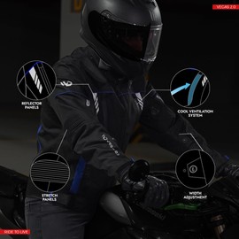 WD Motorcycle Jacket for Men CE Armoured Motorcycle Gear with padding, Breathable Cordura Fabric, Reflective Jacket for Night Visibility Powersports Protective Jackets Vegas 2.0 - (Blue, Small)