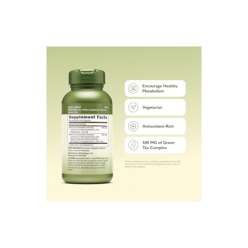 Té Verde Suplemento de té verde, Envase con 100 Cápsulas