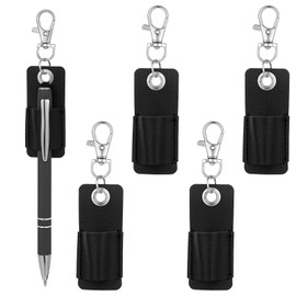 YUXIANLB 4 Pcs Badge Holders Pen Holder Clip Badge Lanyard Anti Lost Portable PU Leather Neck Storage Pen Case Keychain Leather Lanyard Pen for Nurses Courier Clerk Accessories Black Men Women