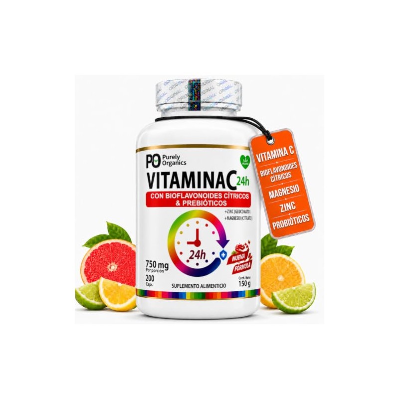 Purely Organics Vitamina C con Zinc y Magnesio, 200 Cápsulas