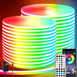 segrass 132Ft Neon Rope Lights,Flexible Led Rope Light Control with App/Remote,Multiple Mode Rope Lights,IP65 Outdoor RGB Led Neon Lights Waterproof,Music Sync Gaming Led Neon Light Strip for Bedroom