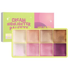 Highlighter Curve Comet Case, 8 Colors Cream Highlighter Shimmer Glow Silver Gold Blossom Glowy Finish Makeup Palette