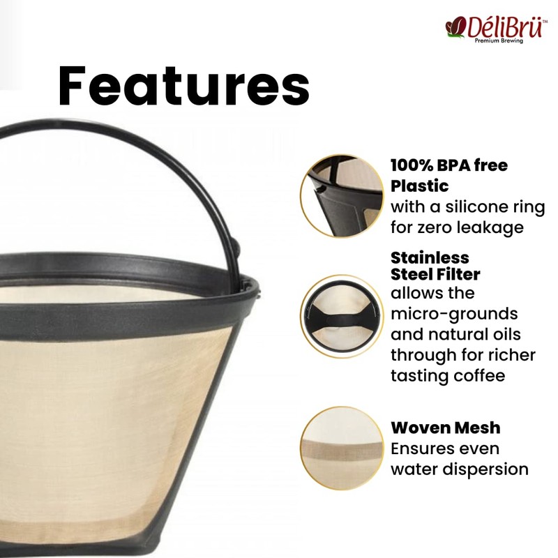 Delibru - Filtro de café reutilizable dorado para cafeteras DCC-450