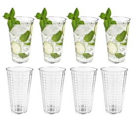 QLFJ-FurDec 8pcs Plastic Tumblers Reusable, 280ML Plastic Clear Glasses Cups for Children, Unbreakable Acrylic Picnic Drinking Glasses for Adults Party, Stackable Acrylic Cups (8pcs, 280ml)