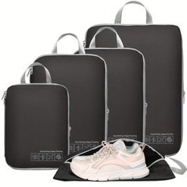 5PCS Ultimate Compression Packing Cubes - Travel Organizer Set for Space-Saving Efficiency - Super Lightweight Luggage Essentials, Perfect for Carry-On Suitcases - Color: Black