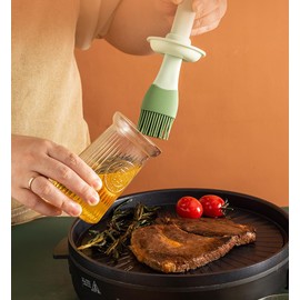 gugululu Olive Oil Dispenser Bottle with Brush - 200ml High Capacity Glass Olive Oil Dispenser for Kitchen Cooking, Frying, Baking, BBQ Pancake, Air Fryer (Green)