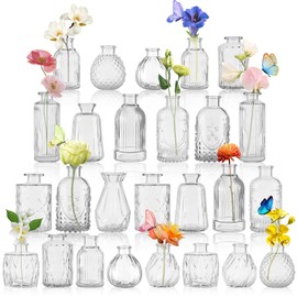 Glass Bud Vase Set of 26 Small Clear Glass Vases for Centerpieces Bulk, Mini Vases for Flowers, Clear Bud Vases in Bulk, Vintage Vases Home Decor, Centerpiece Vases for Table Wedding Reception Party