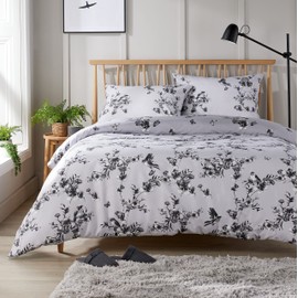 Olivia Rocco Easy Care Printed Duvet Cover Set 100% Polyester Breathable Stylish Comforter Reversible Quilted Bedding Bed Sets With Pillowcases BLOSSOM DUVET SET, GREY SINGLE