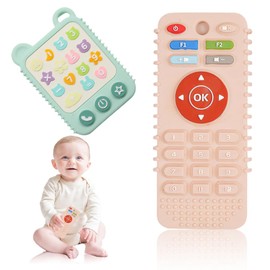 Baby Zahnungshilfe Spielzeug Select Zone Silikon Zahnen Baby Hilfe Baby Fernbedienung und Handy Beißspielzeug Baby Geschenk für 3+ Monate Junge, Mädchen (Kombination 2)