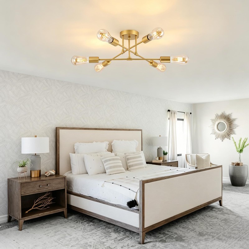 YCZM Modern Sputnik Chandelier, 6-Lights Mid Century Semi Flush Mount