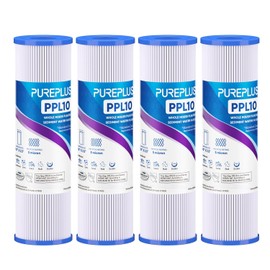 PUREPLUS 5 Micron 10"x2.5" Whole House Pleated Sediment Filter for Well Water, Replacement Cartridge for Universal 10 inch RO System, W50PE, WFPFC3002, SPC-25-1050, FM-50-975, 801-50, WB-50W, 4Pack
