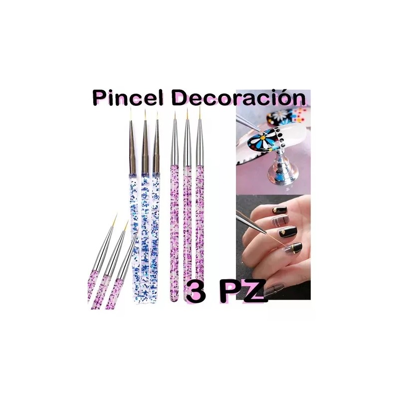 Veraly Pinceles Profesional Para Mano Alzada Decoración Uñas 3pz