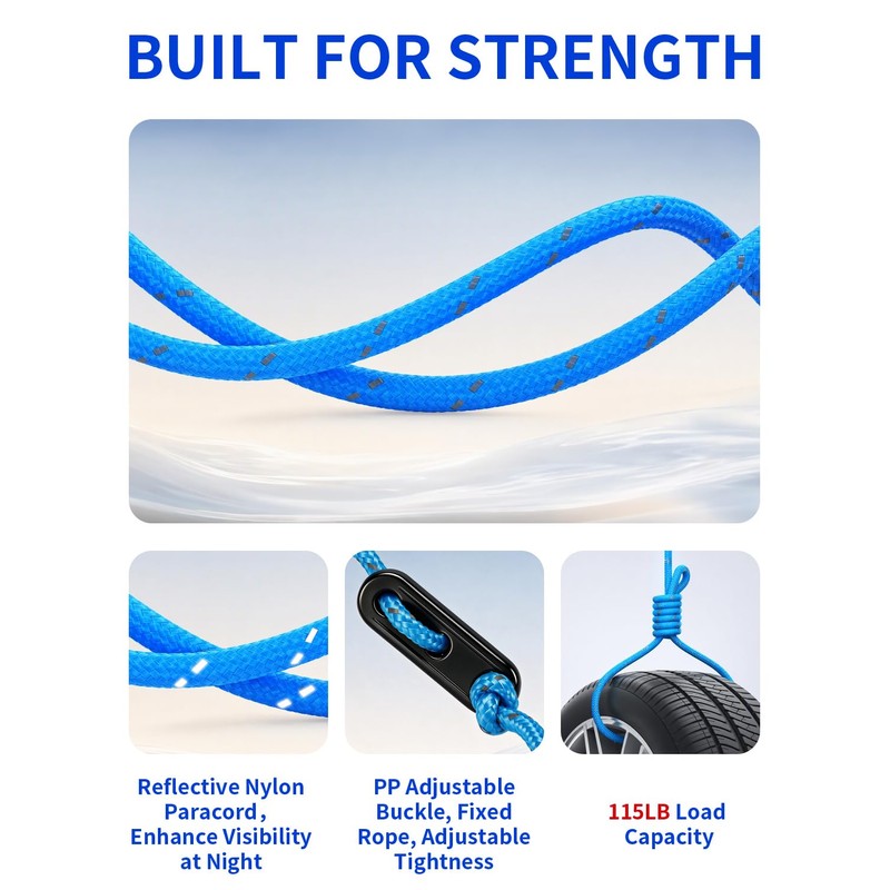 4 Pack Rope with Roller Tensioner, Tie Down for Camping