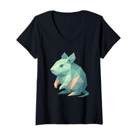 Womens Low Poly Degu Geometric Modern Style V-Neck T-Shirt