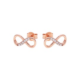 Amor Infinity Women's Stud Earrings 12 mm 925 Silver Rose Gold-Plated Zirconia White