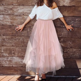 Buer Homie TüLrock Women's Long, 3-Layer Tulle Skirt with Mesh Insert, Cosy and Comfortable Midi Skirt for Office, Parties and More, pink, Unit size