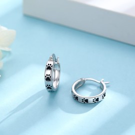 Paw Print Earrings 925 Sterling Silver Cat Dog Paw Hoop Earrings Animal Jewelry Gifts for Womens
