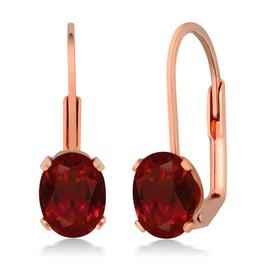 Gem Stone King 1.80 Ct Oval Red Garnet Rose Gold Plated Leverback Earrings 7X5MM