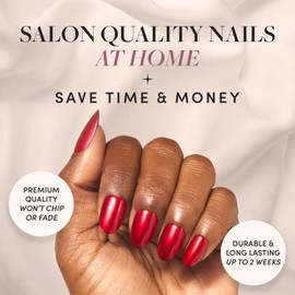 Glamnetic Press On Nails - Cherry Glaze | Short Round Bright Cherry Red Nails with a Glaze Finish | 15 Sizes - 30 Nail Kit with Glue