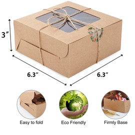 iDopick 16 Packs Bakery Cupcake Boxes 9.4x6.1x3 Inch with 4 Secure Holes,Cookie Boxes with Viewing Window, Dessert Box for Pastry, Dessert, Donut and More, Brown Square Bakery Box (4 Hole)