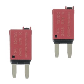 EPLZON 10A DC 12V-32V Manual Reset Circuit Breaker ATM Low Profile T1 Mini Blade Fuses Breakers for Car Trucks Marine Boat RV Solar and More,2 Pack